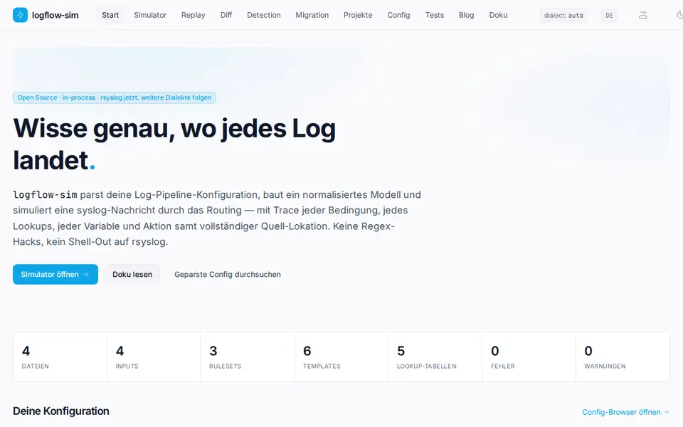 Screenshot von logflow-sim