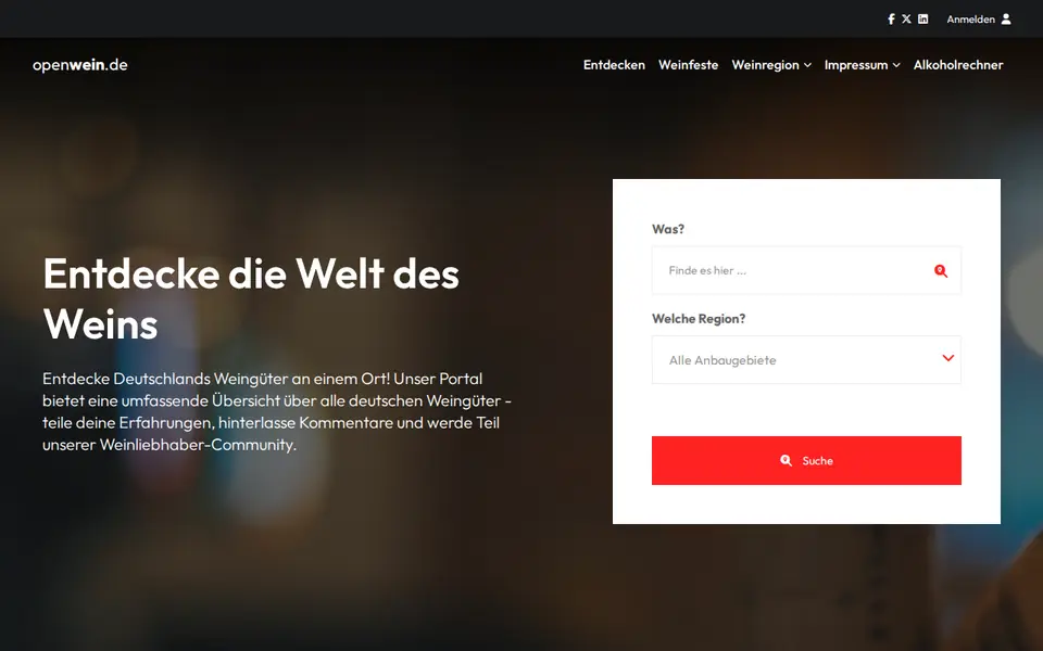 Screenshot von openwein.de