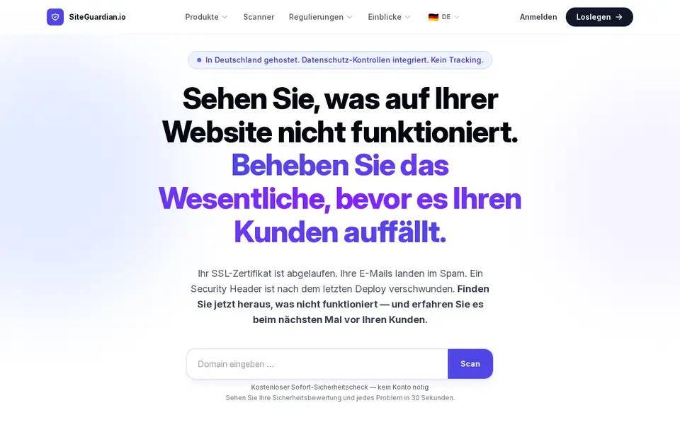 Screenshot von SiteGuardian